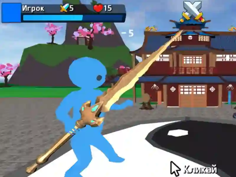 Gêm Obby Stickman ar gleddyfau ar-lein